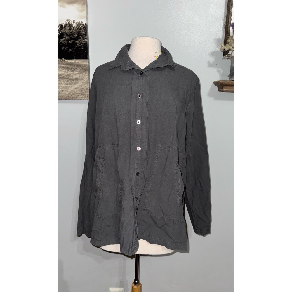 Eleven Stitch Design gray jacket button up long sleeve‎ shirt women's Large